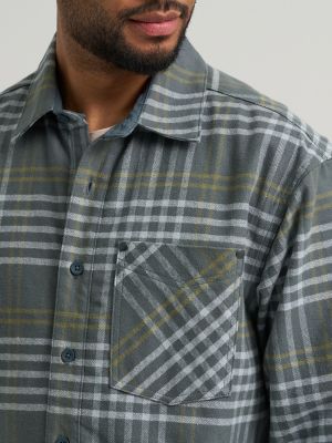 Wrangler All Terrain Gear Men's Textured Flannel Shirt in Dark Slate Plaid alternative view 6