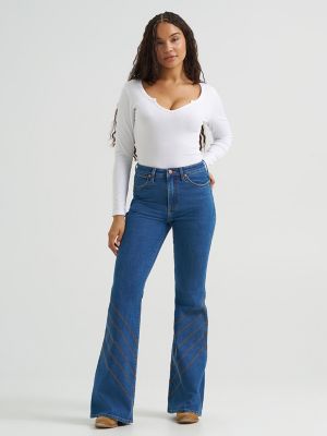 Women's High Rise Stitch Flare Jean in Carolina alternative view 4
