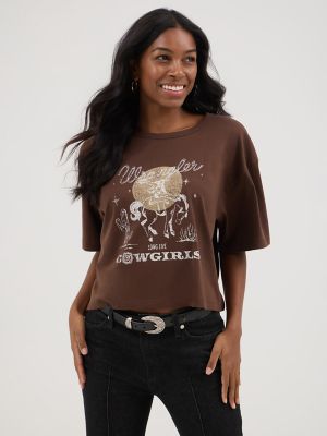 Wrangler® x Yellow Rose by Kendra Scott Boxy Crop Tee in Brown