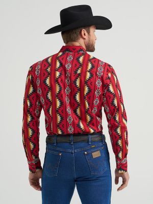 Men's Checotah® Long Sleeve Western Snap Printed Shirt in Firey Red