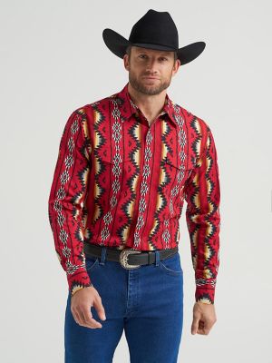 Men's Checotah® Long Sleeve Western Snap Printed Shirt in Firey Red