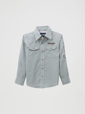 Men's Wrangler® Logo Long Sleeve Western Snap Shirt in Peacock