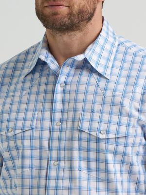 Men's Wrinkle Resist Long Sleeve Western Snap Plaid Shirt in Burgundy