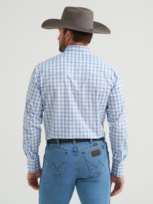 Men's Wrinkle Resist Long Sleeve Western Snap Plaid Shirt in Burgundy