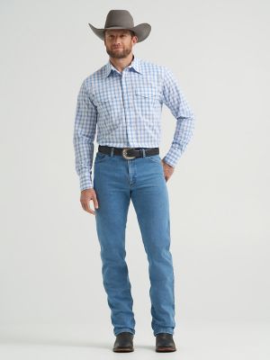 Men's Wrinkle Resist Long Sleeve Western Snap Plaid Shirt in Burgundy