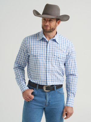 Men's Wrinkle Resist Long Sleeve Western Snap Plaid Shirt