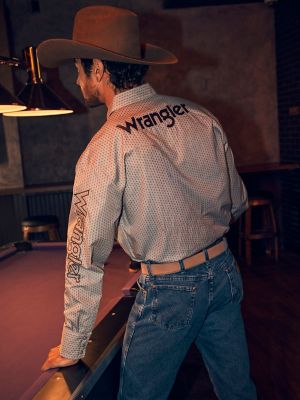 Men's Wrangler® Logo Long Sleeve Western Snap Shirt in Peacock