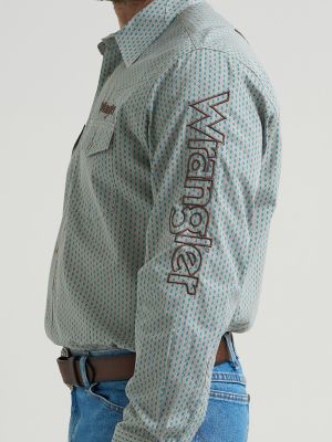 ( ◠‿◠ ) Men's Wrangler® Logo Long Sleeve Western Snap Shirt | NEW