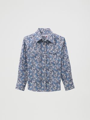 Boy's Wrangler® 20X® Advanced Comfort Western Snap Print Shirt