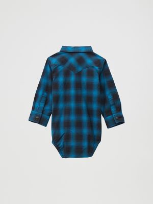 Baby Boy's Long Sleeve Western Snap Bodysuit in Coal/Blue