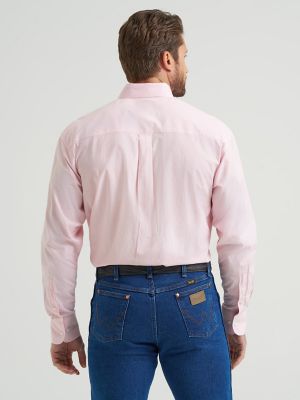 Men's Wrangler Bucking Cancer Button Down Shirt in Pink Ministripe