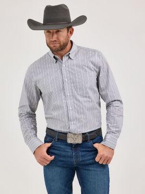 Men's Cody Johnson One Pocket Button Down Shirt in Charcoal Stripe