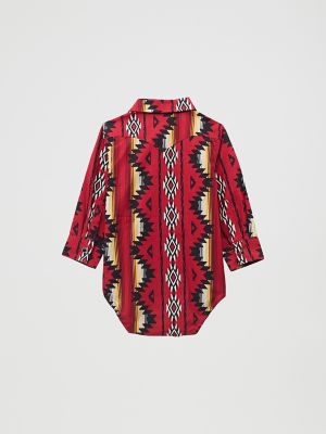 Baby Boy's Long Sleeve Checotah Western Snap Bodysuit in Firey Red