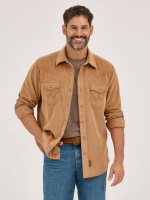 Men's Wrangler® Retro® Premium Western Snap Corduroy Shirt in Sandy Brown