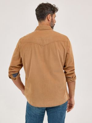 Men's Wrangler® Retro® Premium Western Snap Corduroy Shirt in Sandy Brown
