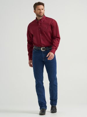 Wrangler® George Strait™ Solid One Pocket Button Down Shirt in Burgundy Wine