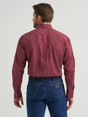 Wrangler® George Strait™ Long Sleeve Button Down One Pocket Shirt in Burgundy Dot