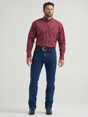 Wrangler® George Strait™ Long Sleeve Button Down One Pocket Shirt in Burgundy Dot