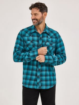 Men's Wrangler Retro® Long Sleeve Flannel Western Snap Plaid Shirt