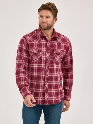 Men's Wrangler Retro® Long Sleeve Flannel Western Snap Plaid Shirt