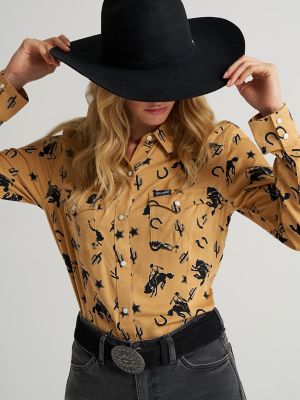 Women's Wrangler Bold Bucking Cowboy Western Snap Shirt