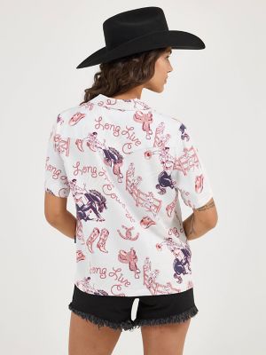 Women's Wrangler Retro® Cowgirl Camp Shirt in Ditsy Cowboy Blue