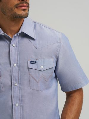 Cowboy Cut® Firm Finish Denim Short Sleeve Work Western Shirt in Chambray