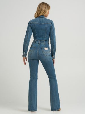 Wrangler x Lainey Wilson Denim Flare Catsuit in Rock Wash alternative view 3