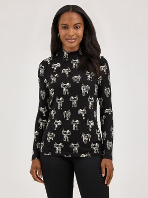 Women's Western Print Mock Neck Shirt