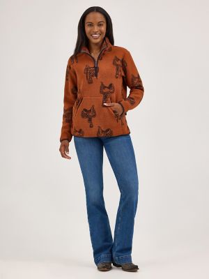 Women's Wrangler Retro® Quarter-Zip Sherpa Pullover in Horse Brown