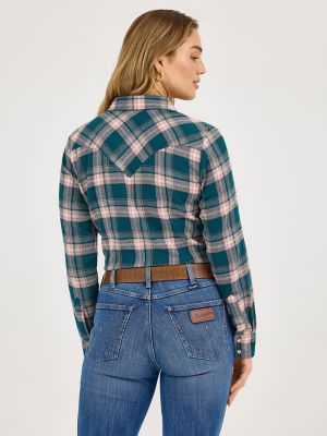 Women's Essential Flannel Plaid Western Snap Shirt in Pine Forest