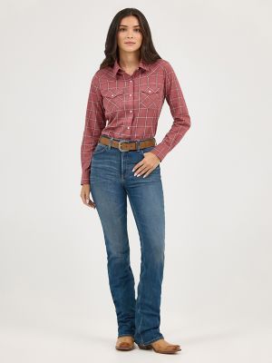 Women's Essential Long Sleeve Plaid Western Snap Top in Dusk Wine