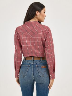 Women's Essential Long Sleeve Plaid Western Snap Top in Dusk Wine