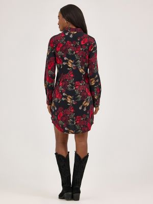 Women's Floral Western Snap Dress in Black