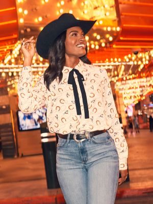 Women's Wrangler Tie Neck Blouse in White