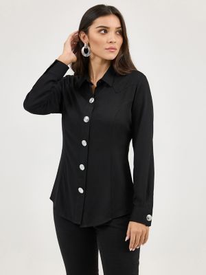 Women's Slim Concho Button Shirt in Black