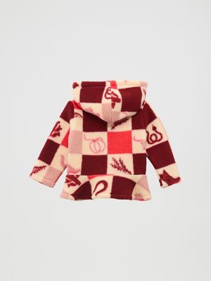 Little Girl's Ruffle Hem Sherpa Zip Jacket in Pink