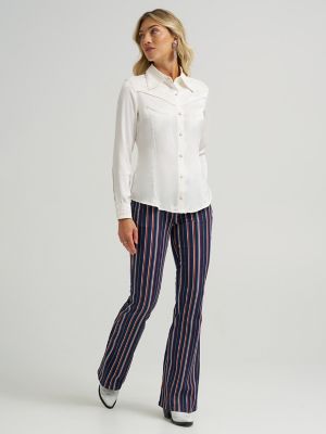 Wrangler x Lainey Wilson Striped Flare Jeans in Yarn Dye Blue alternative view 2