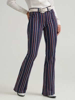 Wrangler x Lainey Wilson Striped Flare Jeans in Yarn Dye Blue alternative view 4