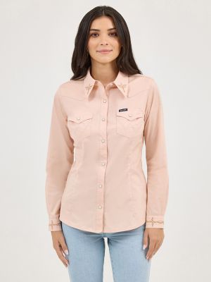 Women's Embroidered Collar Slim Western Snap Shirt