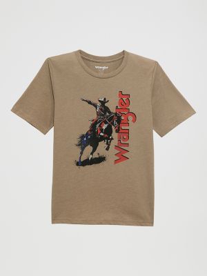 Wrangler Kids' Boy's Logo Front Graphic T-shirt In Cowboy Tan In Brown