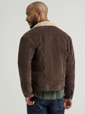 Men's Wrangler® Sherpa Lined Corduroy Trucker Jacket in Chocolate Brown