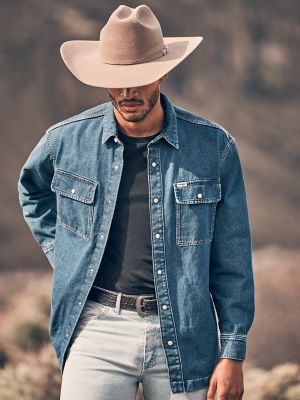 Men's Oversized Denim Shirt in Retro Blue