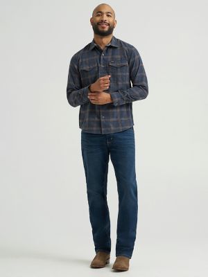 Men's Wrangler® Flannel Plaid Shirt in Dark Sapphire
