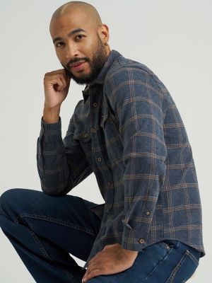 Men's Wrangler® Flannel Plaid Shirt in Dark Sapphire