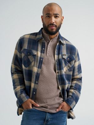 Men's Heavyweight Sherpa Lined Plaid Shirt Jacket