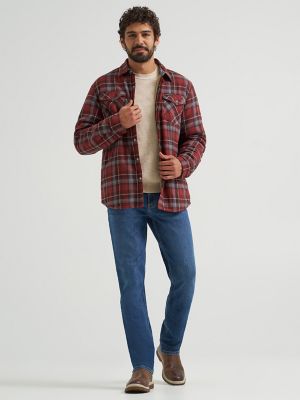Men's Heavyweight Sherpa Lined Plaid Shirt Jacket in Bitter Chocolate