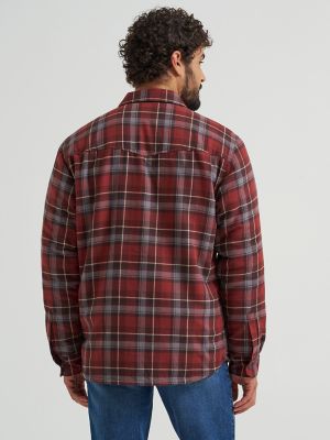 Men's Heavyweight Sherpa Lined Plaid Shirt Jacket in Bitter Chocolate