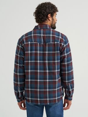 Men's Heavyweight Sherpa Lined Plaid Shirt Jacket in Dark Sapphire