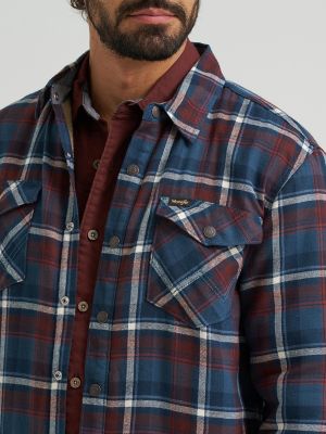 Men's Heavyweight Sherpa Lined Plaid Shirt Jacket in Dark Sapphire